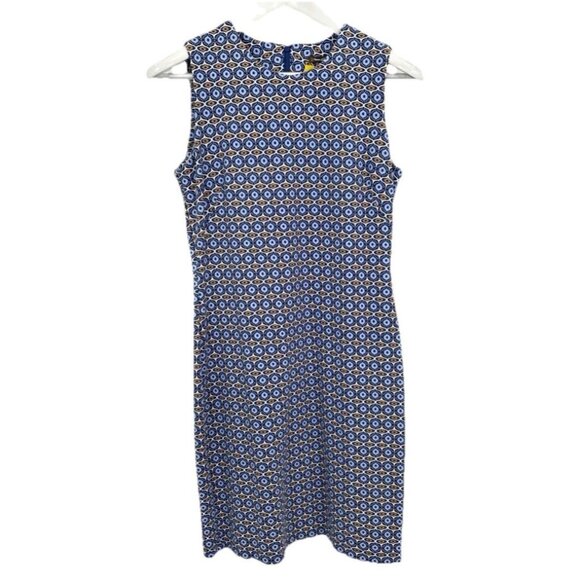 J MCLAUGHLIN Womens Size M Navy White Geometric Print Sleeveless Sheath Dress - Picture 1 of 7